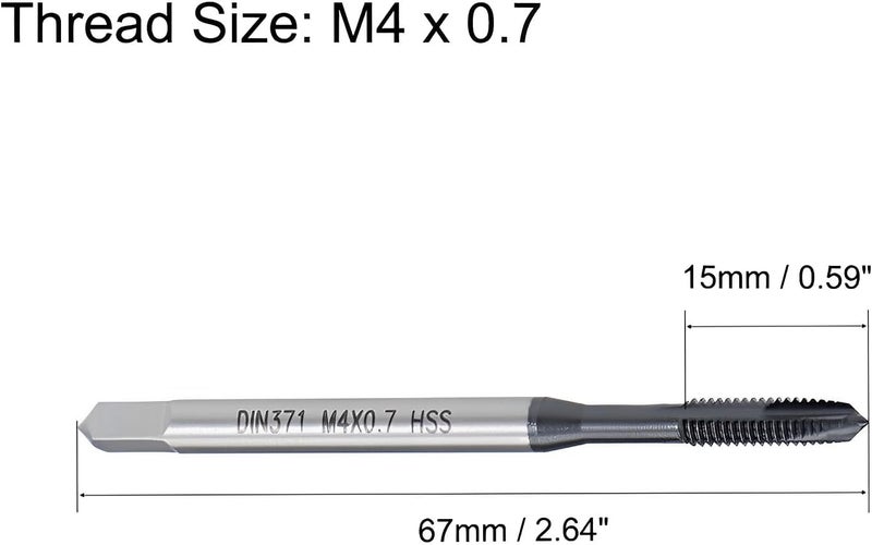 Boxonly صنبور خيوط حلزوني M4 x 0.7 مم، للخيوط المثقوبة، فولاذ عالي السرعة H2، تشطيب مطلي TICN، عمود دائري بنهاية مربعة، صنبور خيوط مترية 2 قطعة - Image 2